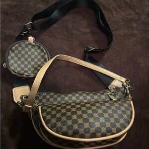 Designer Brown and Black Patterned Women's Bag Set